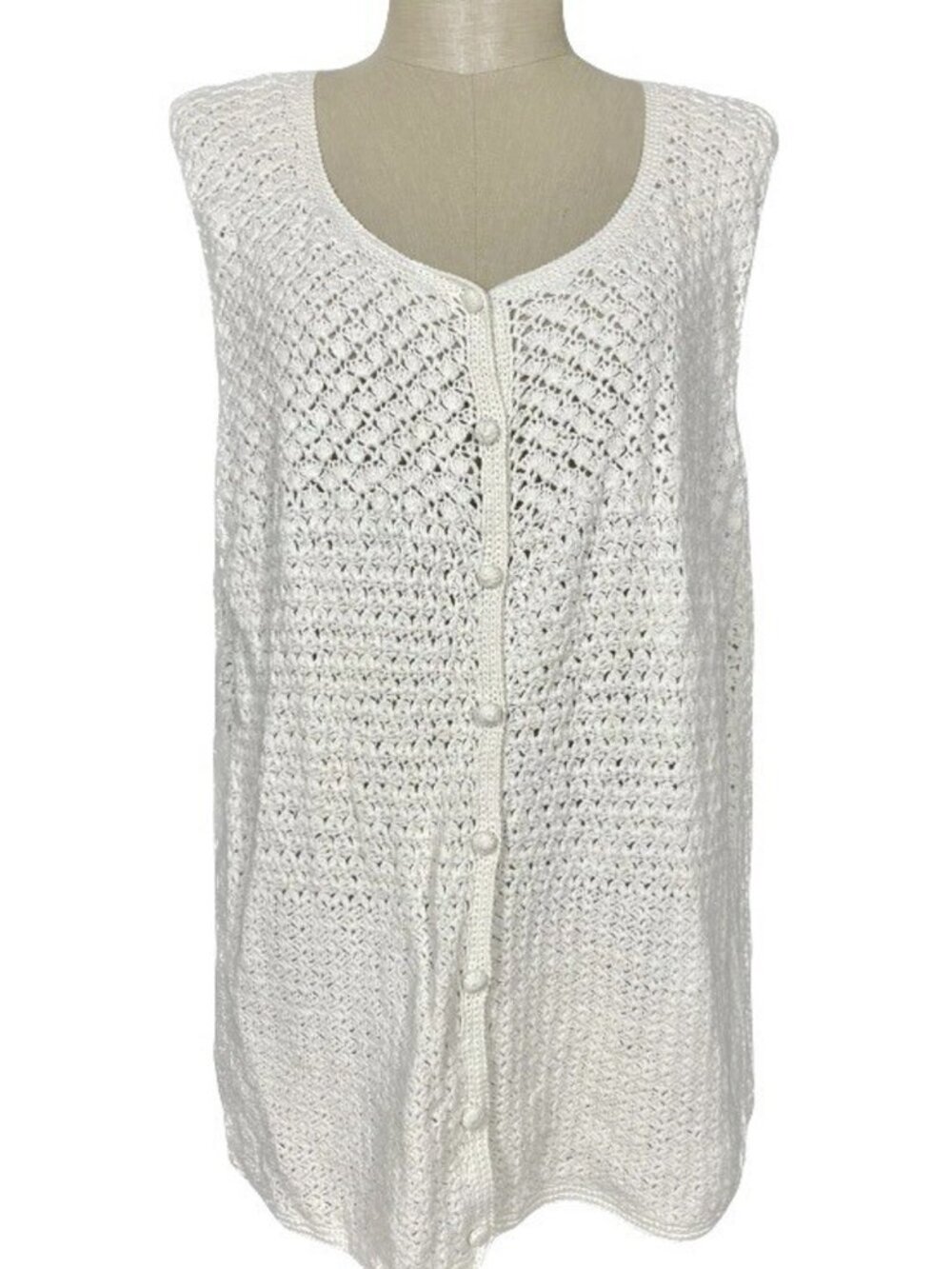 Vintage Liz Claiborne Crochet Knit Sweater Vest Tunic Button Front Size Large